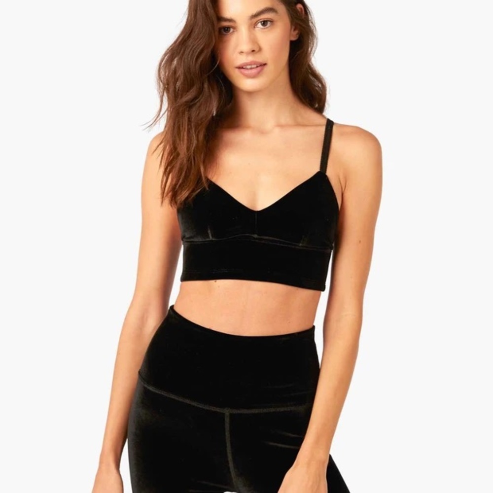 Beyond Yoga: Black Velvet Bra, S